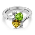 thumbnail image 2 of Gem Stone King 1.56 Cttw Green Peridot Yellow Citrine and White Diamond Ring for Women | 925 Silver | Heart Shape 6MM | Gemstone Birthstone | Wedding Engagement Anniversary Ring for Women | Size 5, 2 of 4