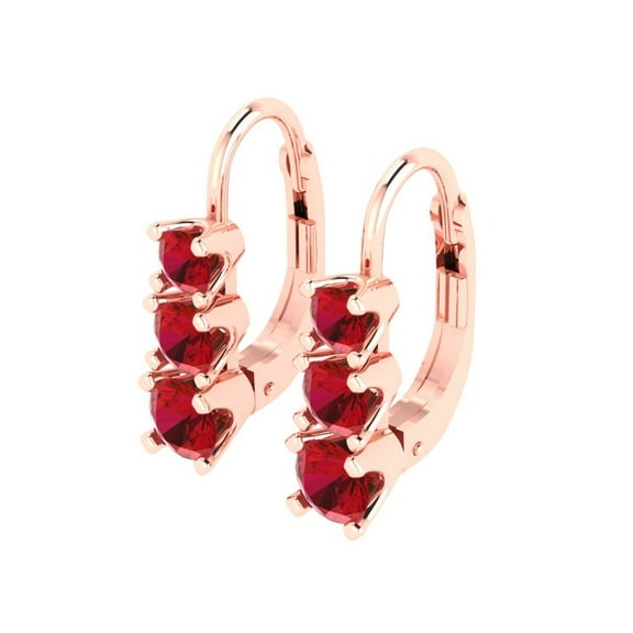 1.06Ct Brilliant Round Cut Drop Dangle Pink Tourmaline 14K Rose Solid Solid Gold Everyday Dainty Earrings Lever Back