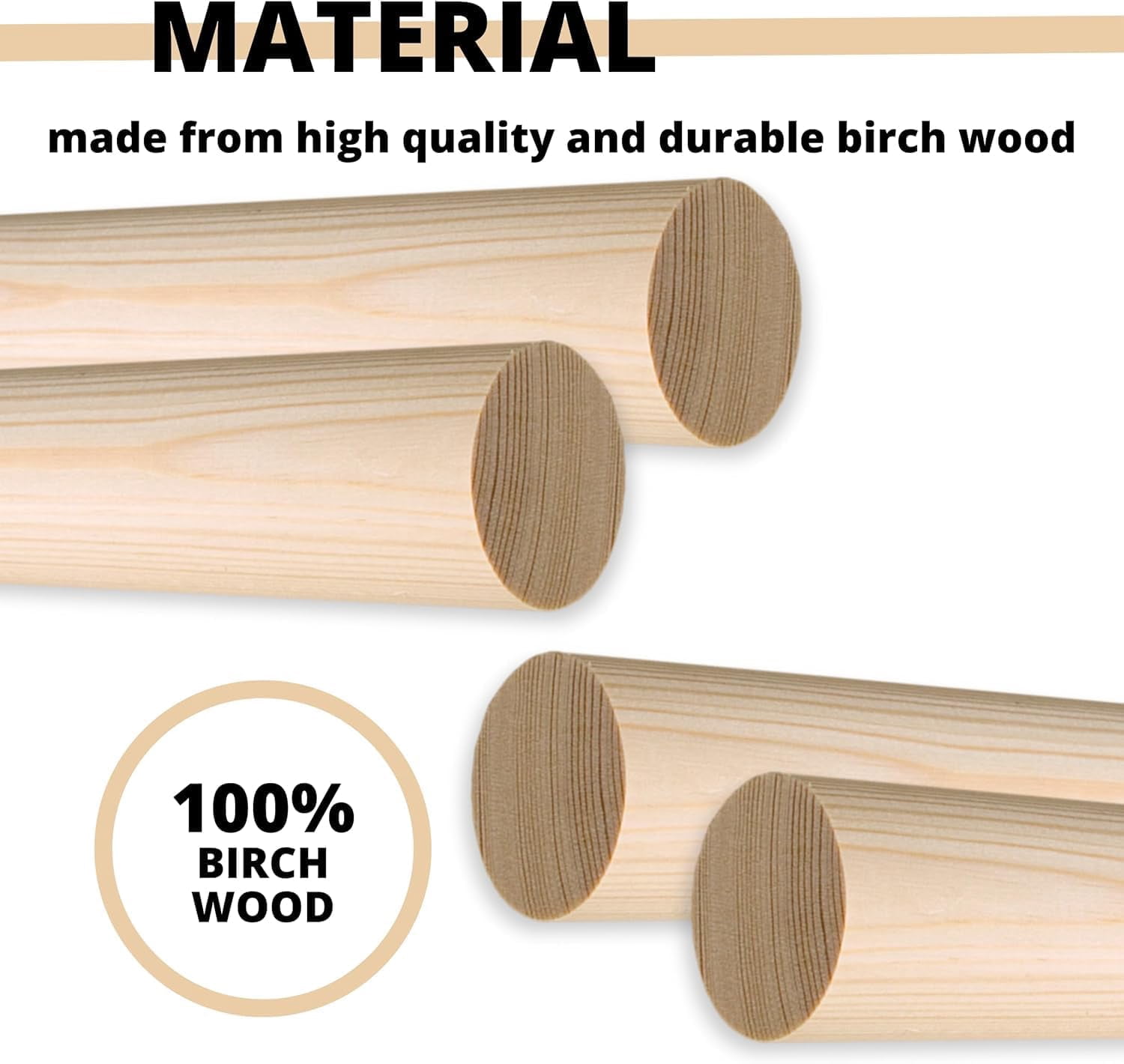 10 PCS Birch Wooden Dowel Rods 24 Inch - Unfinished Long Wood Rod 24" x 1/2" Wooden for Crafts Sticks 24 inch Birch Craft Supplies & Materials for DIY Projects