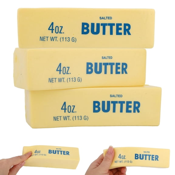 ValHome 3CPS Butterstick Butter Squeeze Toy – 6.3" 4oz Realistic Butter Stick Stress Relief Toy, Slow Rising Soft Fidget Desk Toy - Funny Food-Themed Anxiety Relief Gift for Kids Adults