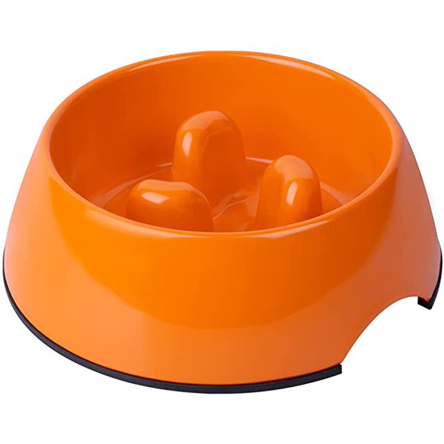 Cuenco antiglotón para perros y gatos, cuenco de alimentación antideslizante que promueve una ingesta de alimentos más lenta, cuenco interactivo de melamina antihinchazón (naranja L) JAMW Sencillez