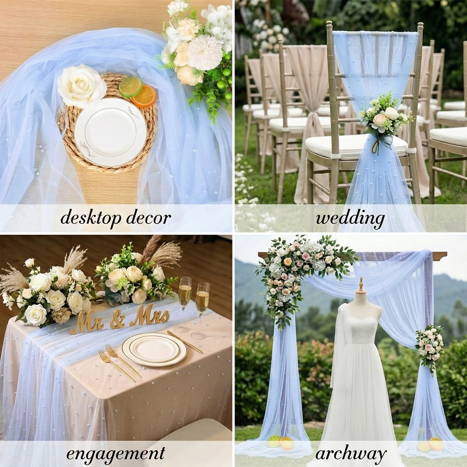 3PCS Pearl Gauze Table Runner 10FT Sheer Tablecloth Elegant Dining Table Decor for Home Party Holiday Wedding,33 x 124 Inches