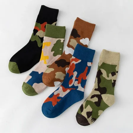 

5pairs Kids Socks Camouflage Pattern Cotton Crew Socks Warm Winter For Boys And Girls