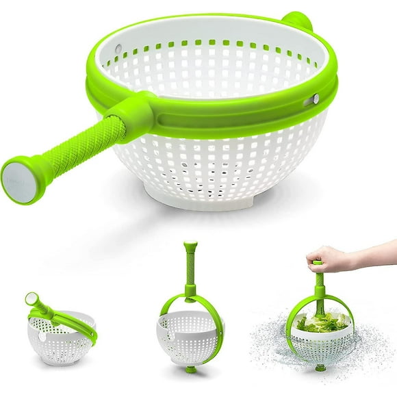Ghyt Easy-to-use Salad Spinner | Non-scratch, Nylon Spinning Colander | Lettuce Spinner | Colander With Collapsible Handle | White & Green