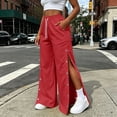thumbnail image 6 of SeekIslam Women's Tearable Wide Leg Solid Color High Waist Comfortable Drawstring Elastic Belt Pocket Loose Sports Pants, 6 of 8