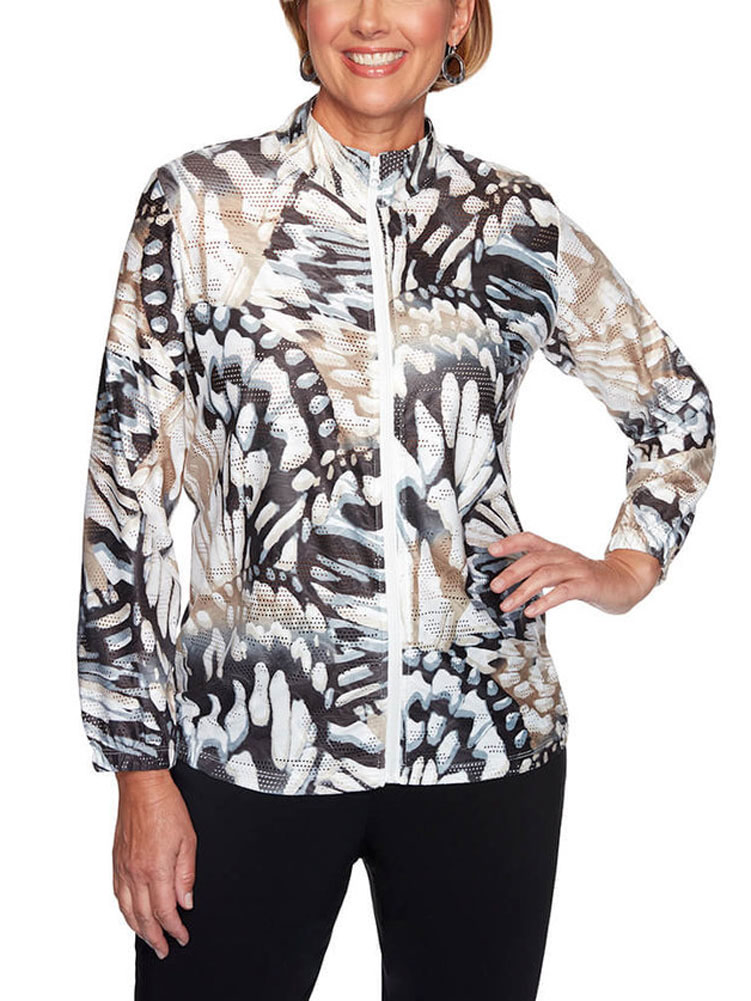 Alfred Dunner Womens Classics Abstract Butterfly Jacket