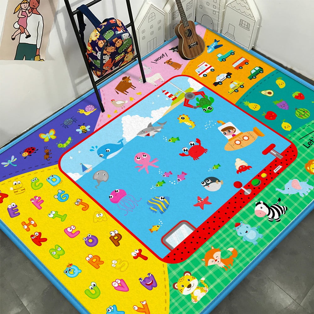 Baby Crawling Mat,Baby Play Mat for Floor,Large Educational Tummy Time Cotton Playmat, Foldable Non-Slip Super Soft Baby Mat for Playing Area Rug Gym Activity for Infants Toddlers Boys Girls