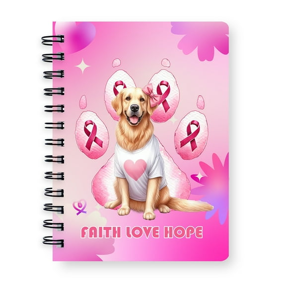 Faith Love Hope Golden Retriever Breast Cancer Awareness Survivor Spiral Bound Journal Goldens Dog Lover Gifts Idea 5x7in Spiral Notebook - 02017
