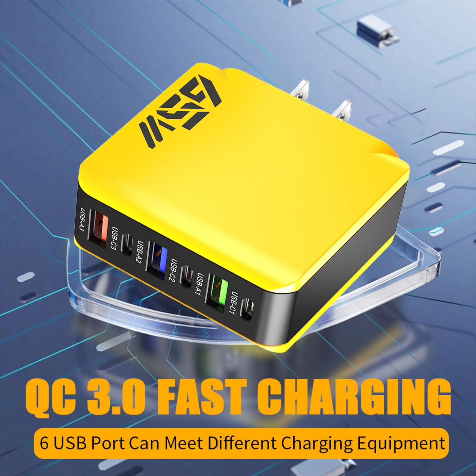 US Standard 65W 6-in-1 Multi-Port USB Fast Charger, Universal USB Charging Head Compatible with Phones Tablets Laptops & Multiple Devices