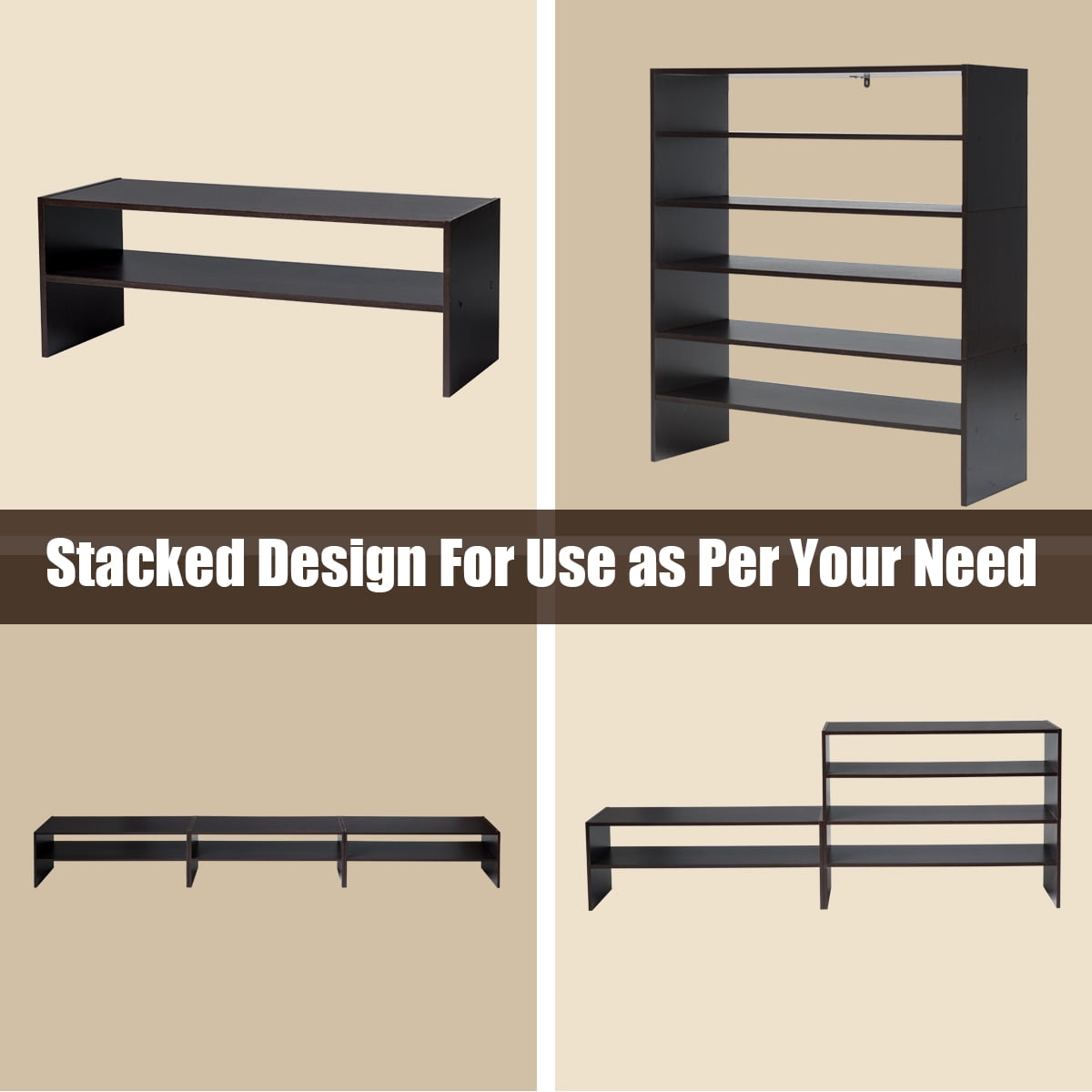 Topbuy 2-tier Stackable Shoe Rack 31" Width Organizer Shelf Set of 3 Tan