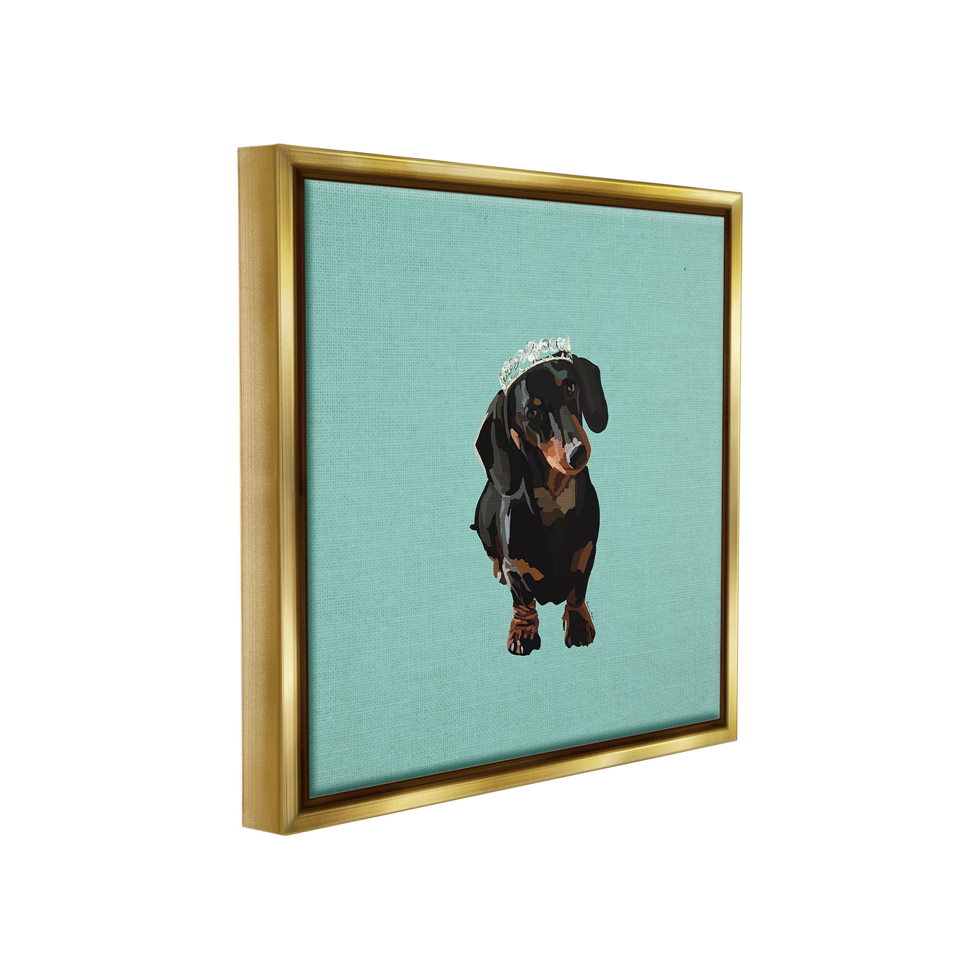 Stupell Industries Dachshund Wearing Tiara Animals & Insects Painting Gold Floater Framed Canvas Art Print Wall Art, 18 x 18
