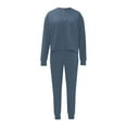 thumbnail image 4 of Elainilye Fashion Women Two Piece Outfits Fall Sweatsuit Casual Round-Neck Button Long Sleeve Top Elastic Waist Pants Sets,Blue, 4 of 9