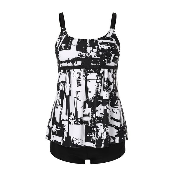 VEKDONE Two Piece Swimsuits for Women Plus Tankini Tummy Control Bathing Suit Ruffles Tankini Top with Bikini Bottoms Black,XXXXXL