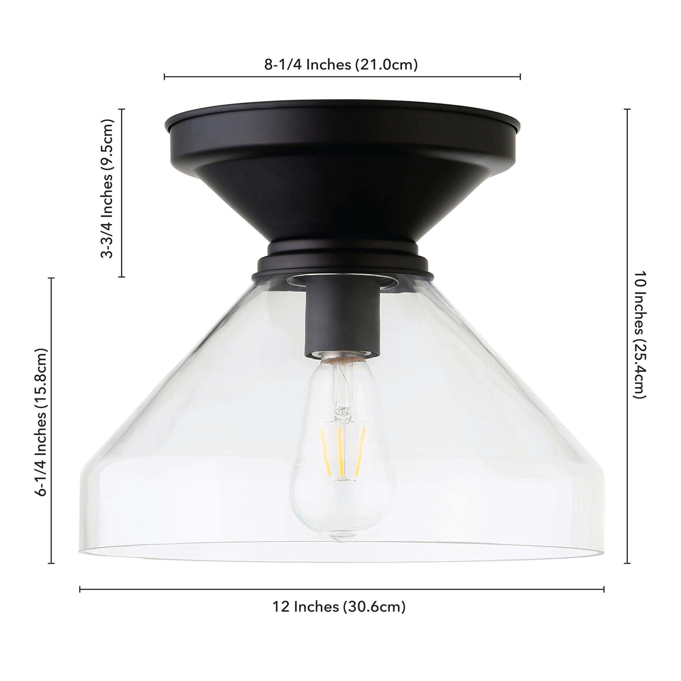 Evelyn&Zoe 12" Blackened Bronze Metal/Glass Semi Flush Mount