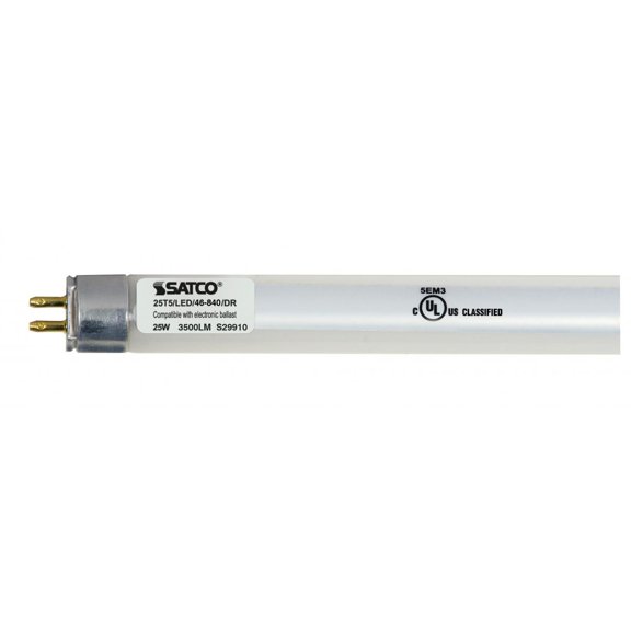 Satco S29910 - 25 Watt T5 LED; Miniature Bi-pin base; 4000K; Type A; Ballast dependent (10 Pack)
