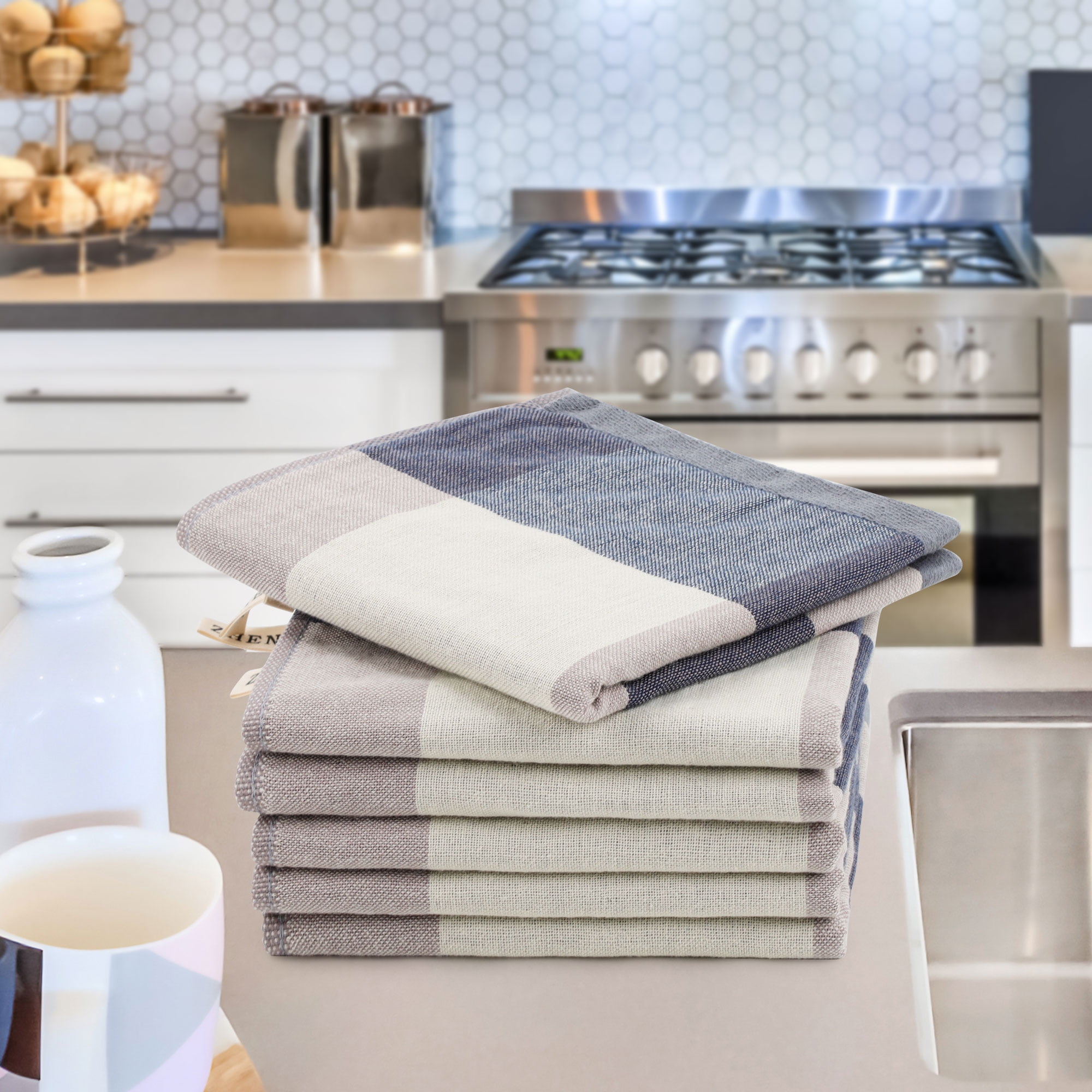 Unique Bargains 6Pcs Cotton Kitchen Tea Towel Sets Blue