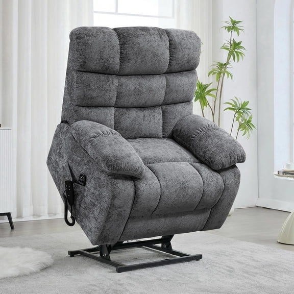 Power Lift Recliner Chair with Lumbar Heat Vibration Massage, Dual Motor Electric Lift Recliners Infinite Position Up to 350 LBS, Chenille Fabric Medium-Firm Lifting Assist Chair, Gray