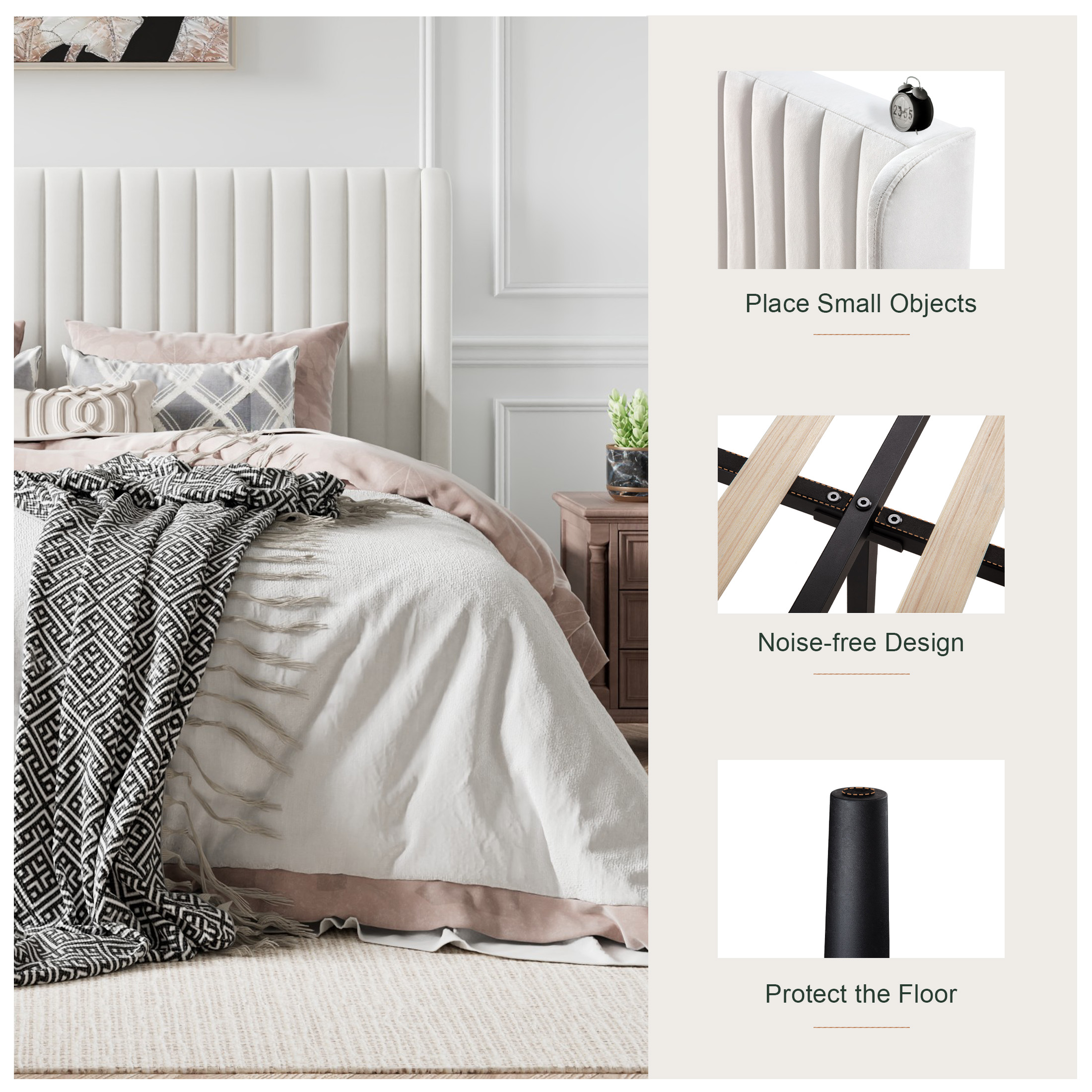 Amolife Queen Size Velvet Upholstered Bed with Wingback photo 2