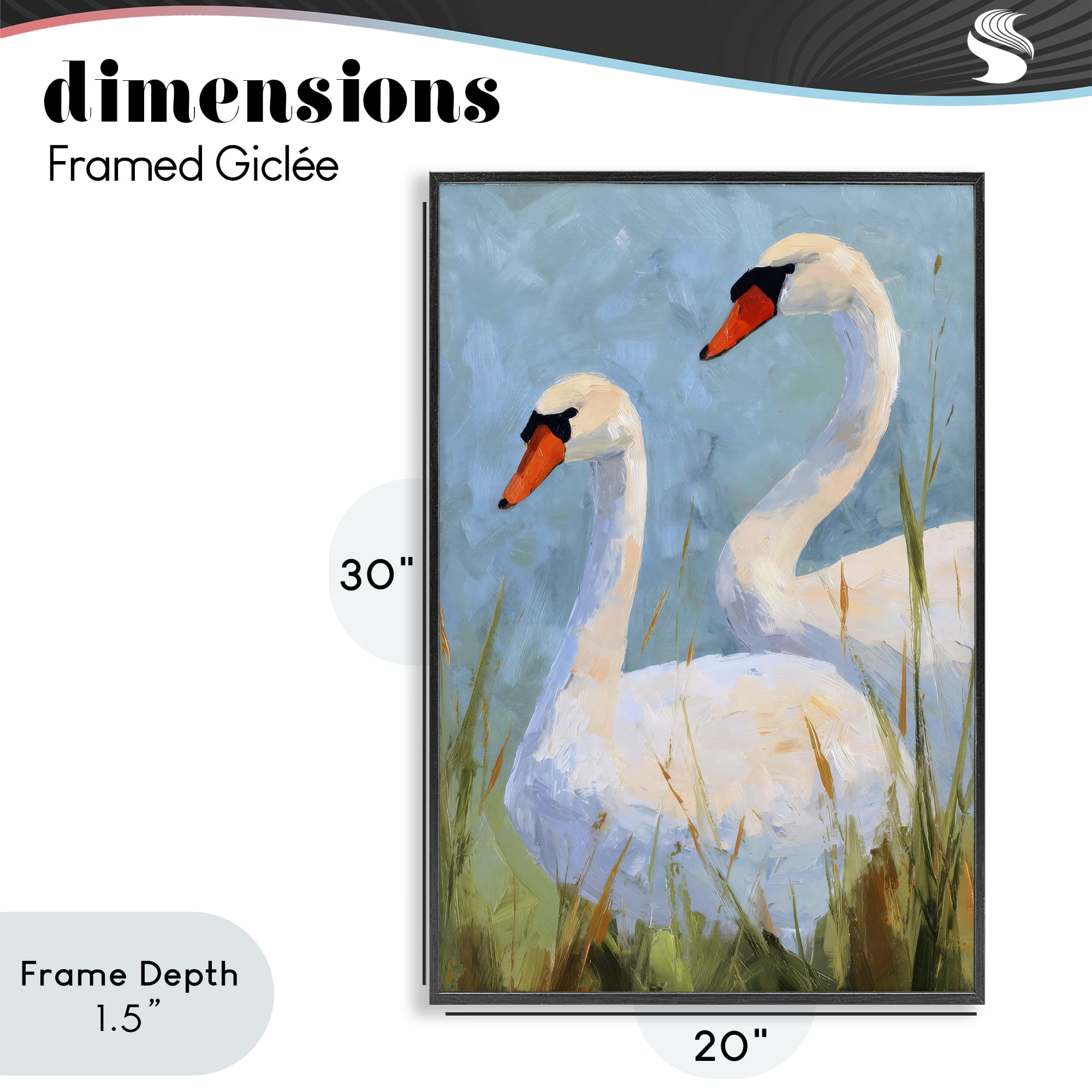 Stupell Industries Long Necks Swan Pear Black Framed Giclee Art, design by Petal Prints Design