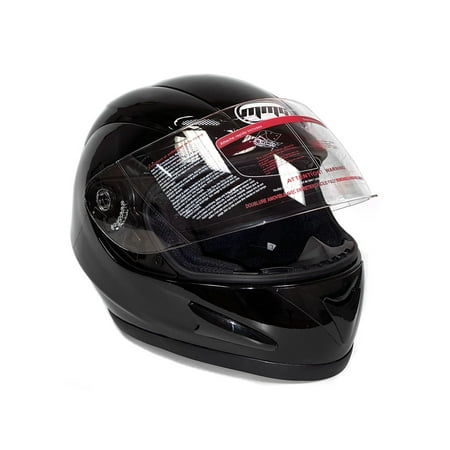 Double Helmet - Motorcycle Full Face Helmet DOT Street Legal DOUBLE VISOR Comes with Clear Flip Up Shield and Retractable Inner Smoked Shield - Glossy Black (Medium) 118_DV