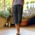 thumbnail image 3 of cocolona Womens Summer Casual Linen Capri Pants Solid Color Elastic Waist Button Leg Cropped Pants with Pocket, 3 of 5