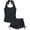 Black, variant on Girls Black Halter Tankini Swimsuit 2-Piece with Ruched Top & Drawstring Shorts Size:15-16 Years