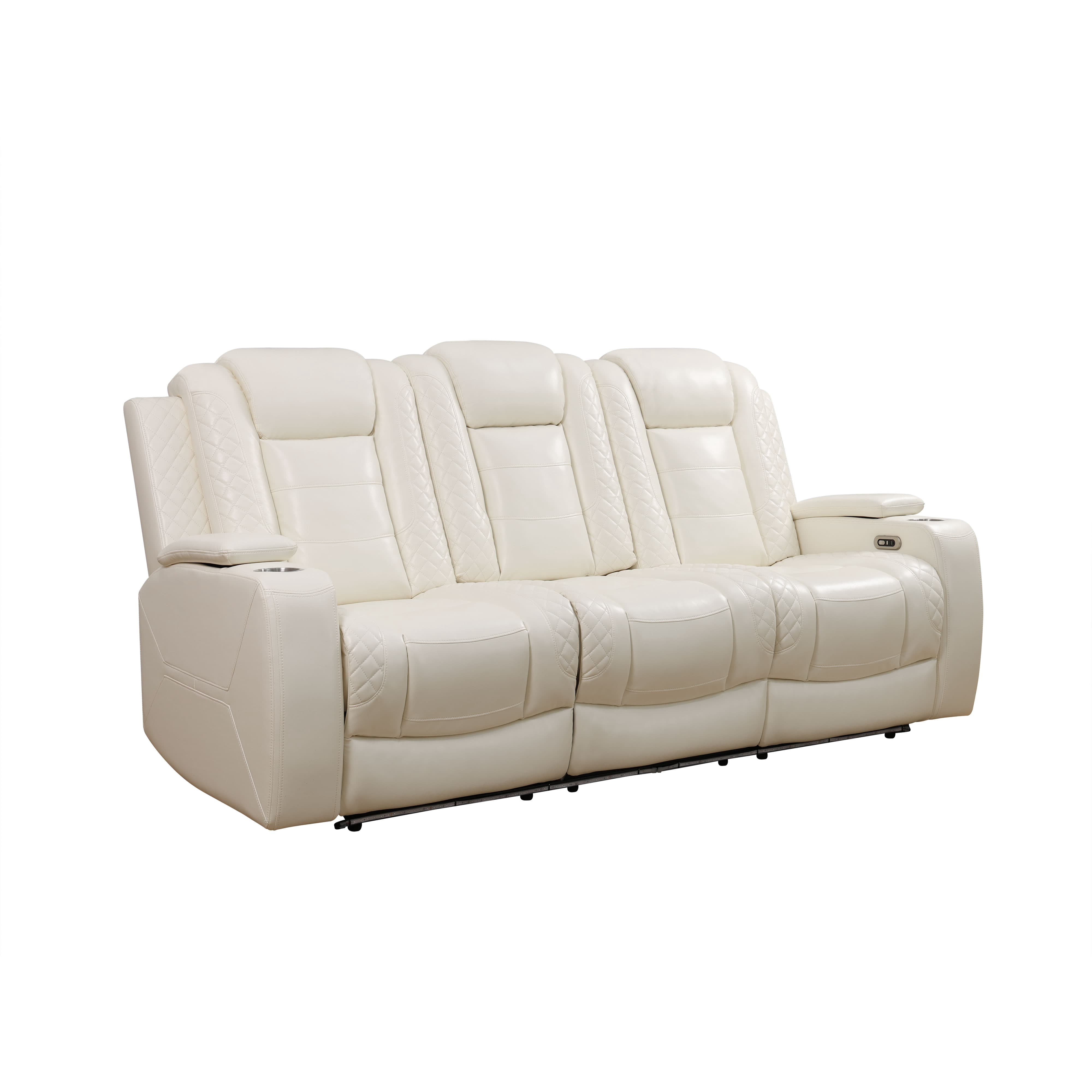 MAYEERTY Power Reclining Sofa, Electric 3-Seat Leather Recliner with USB Charging, Reversible Table & Ambient LED Lighting for Living Room, White
