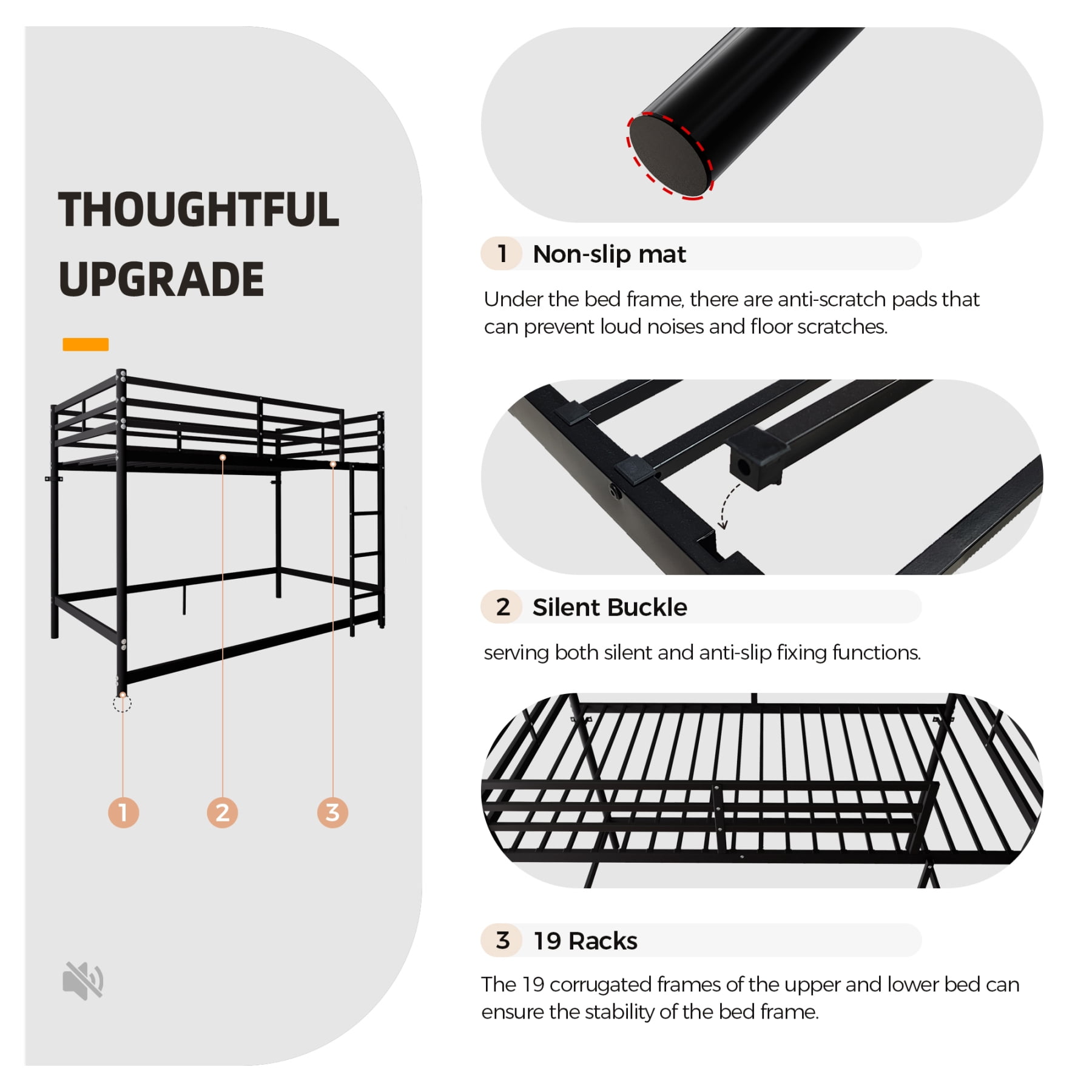 Leumius Low Loft Bed Twin Size,Metal Bunk Bed with Guardrail and 3-Step Ladder,Space Saving,Black