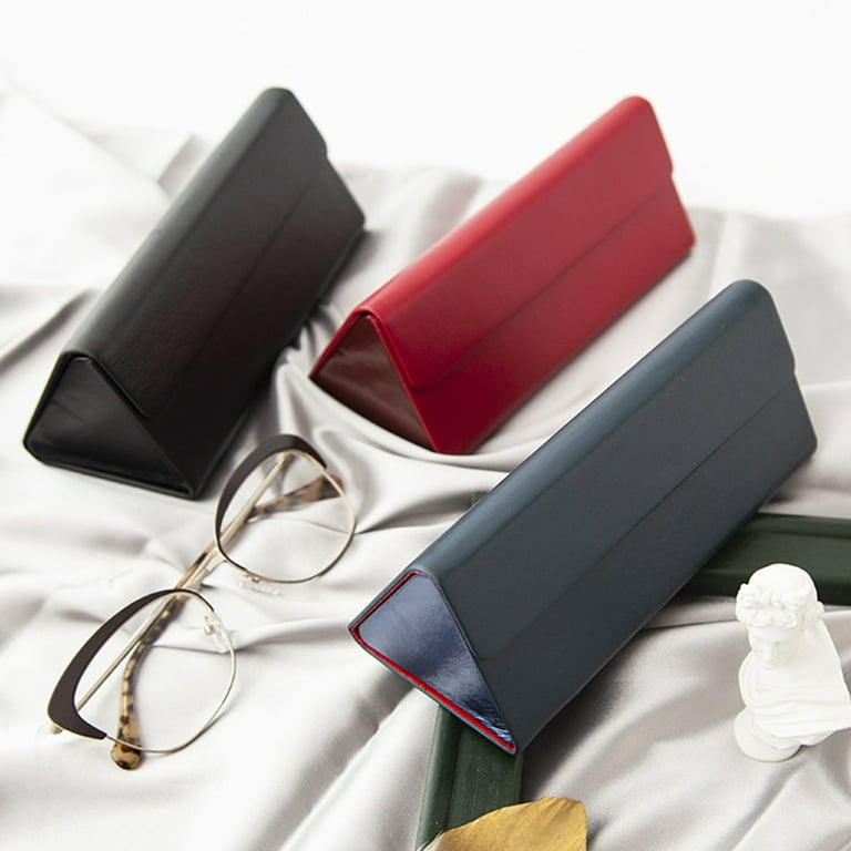 Yesbay Glasses Case Triangle Shape Magnet Faux Leather Elegant