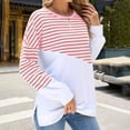 thumbnail image 2 of Holzkary Women's Striped Color Block Tunic Tops Side Slits Spring Long Sleeve T-Shirts Sweatshirt Crewneck Loose Trendy Sweatshirt with Spliced Sleeves and Contrasting Color Stripes Light Pink M, 2 of 7