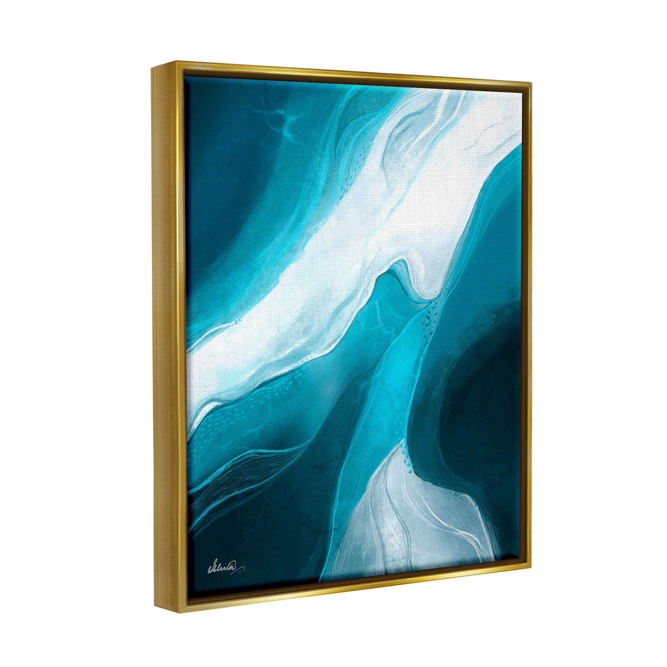 Fluid Blue Shapes Arrangement Abstract Graphic Art Metallic Gold Framed Art Print Wall Art