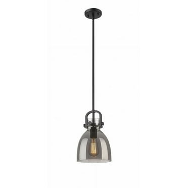 Innovations Lighting  Newton Bell - 1 Light 8" Stem Hung Pendant Matte Black/Plated Smoke