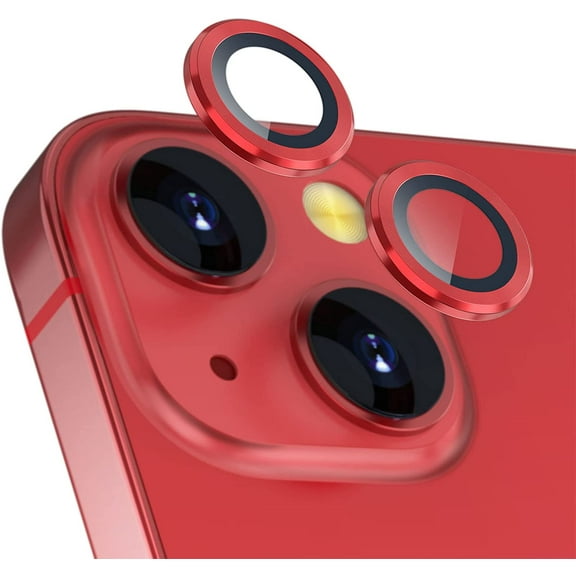 Camera Lens Protector Compatible with iPhone 13/13mini, Premium Tempered Glass Circle Film, Aluminum Alloy Full Fit Lens Ring Cover, Red [Anti-Scratch]