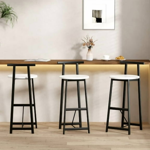 Bar Stool Set of 3, Counter Height Barstools with Back and Footrest, Modern Armless Dining Chairs for Kitchen Island, White