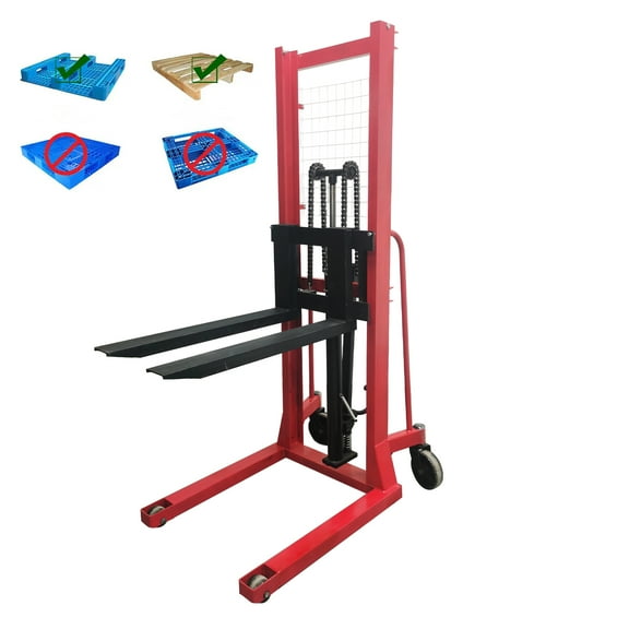 1T Forklift Truck Stacker Hydraulic Manual Lifting Hoisting Handling Goods Commercial