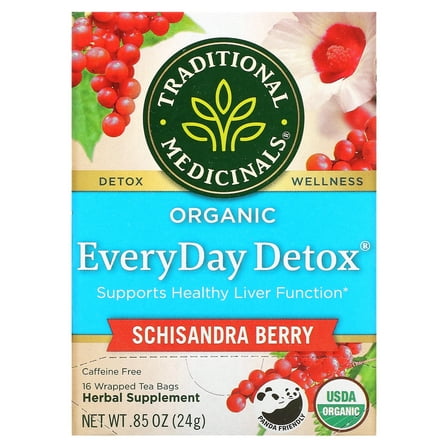 Traditional Medicinals, Organic EveryDay Detox, Caffeine Free, Schisandra Berry, 16 Wrapped Tea Bags, .05 oz (1.5 g) Each