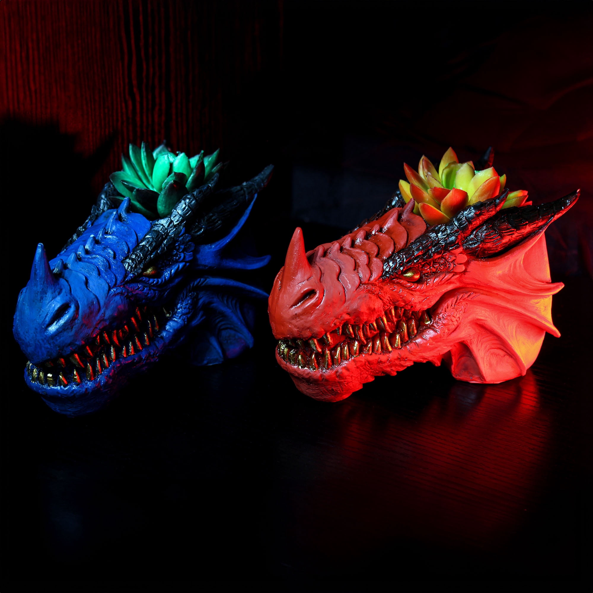 Esterno Dragon Head Planter Pots (6-Inch, Set of 2); Fantasy Dragon Head Shaped Gardening Container or Home Decor