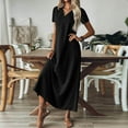 thumbnail image 5 of Evdexr Cotton Dresses Womens Linen Maxi Dresses Solid Colour V Neck Flowy Short Sleeve Retro Dress Flowy Plus Size Baggy 2025 Shirt Dress with Pockets Black 2XL, 5 of 7