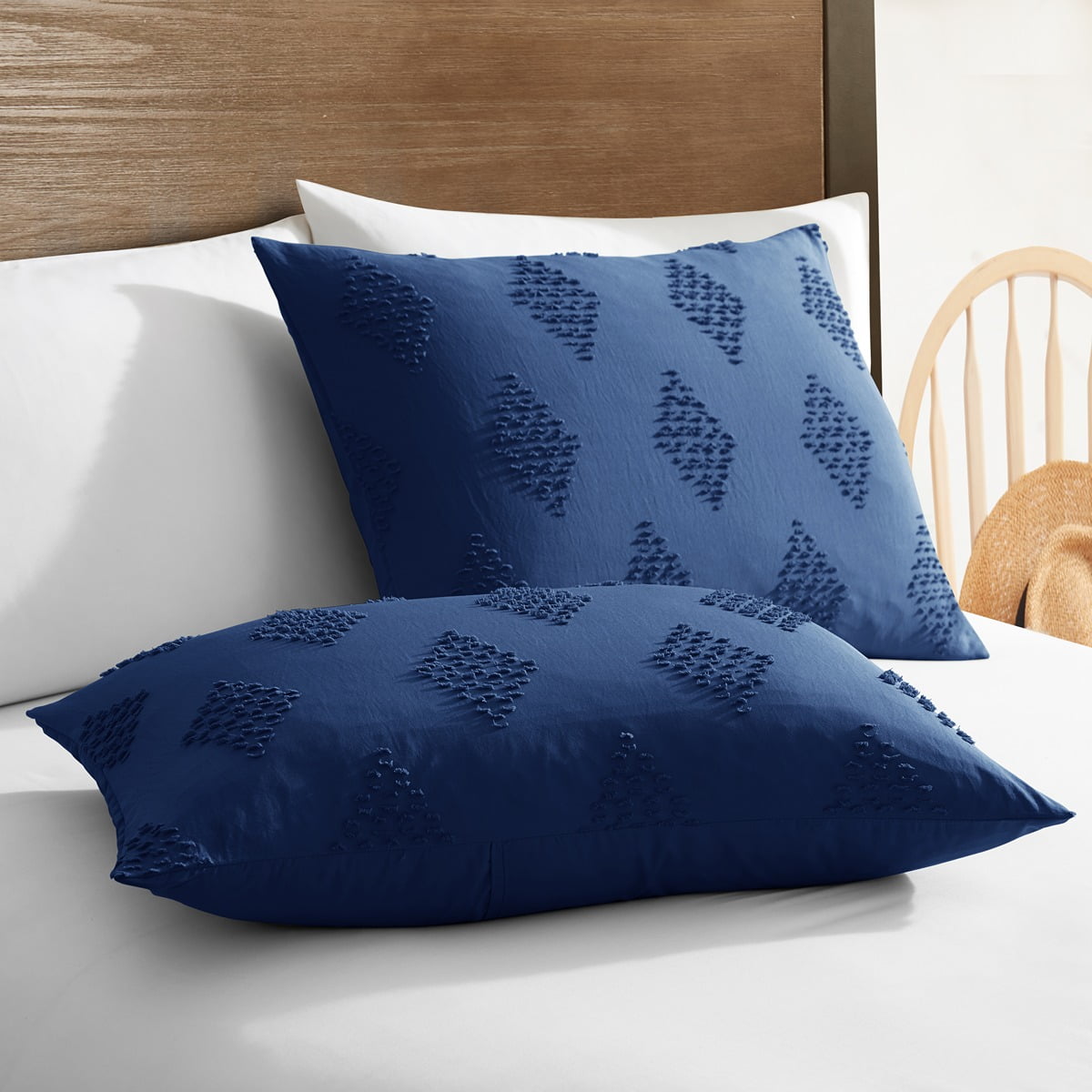 Nestl Boho 3 Piece Duvet Cover Set, Tufted Embroidery Double Brushed Duvet Cover with Button Closure with 2 Pillow Shams, Queen (90"x90") - Navy