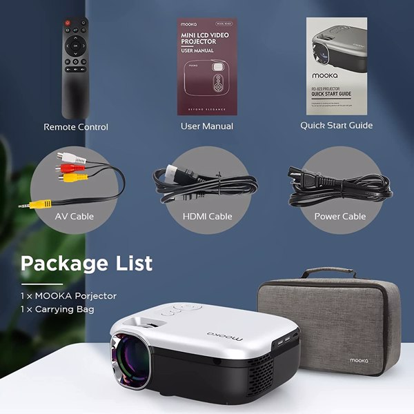 Clearance SALE! MOOKA Projector with WiFi, 8000L with Carrying Bag, Support  200