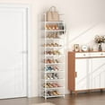 thumbnail image 2 of 10 Tiers Tall Shoe Rack 20-25 Pairs Boots Organizer Storage Sturdy Narrow Shoe Shelf for Entryway, Closets with Hooks, White, 2 of 7