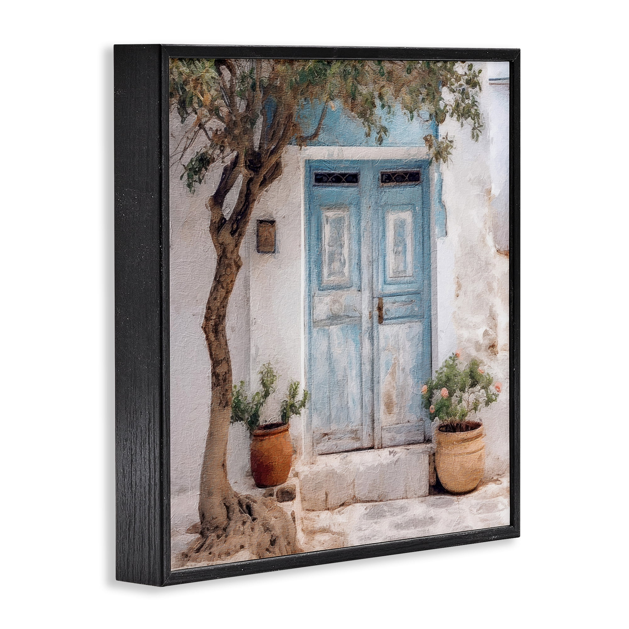 Stupell Industries Tree & Blue Doorway Town & City Painting Black Framed Art Print Wall Art, 24 x 24