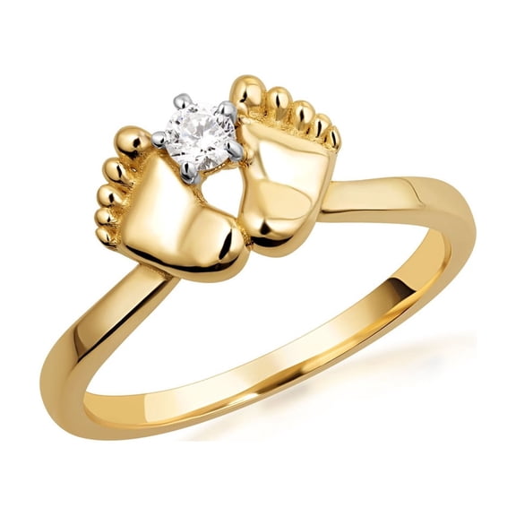 Solid Gold Lab Grown Diamond Tiny Feet Footprint Ring (10K Yellow Gold,Size 4)