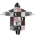 thumbnail image 2 of Oversized Wearable Blanket Hoodie,Baseball Patchwork Pattern Sherpa Blanket Hoodie with Super Pockets,Super Warm Fuzzy Pullover for Women & Men, 2 of 6
