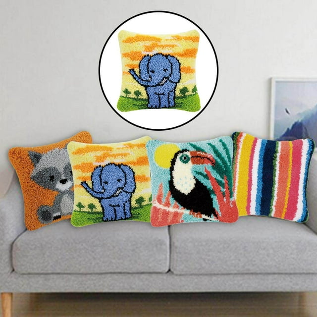 pitrice DIY Latch Hook Set Throw Sewing Handmade Needlework Needlepoint Pillow Covers Craft Cushion Embroidery for Embroidery Carpet Elephant