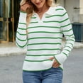 thumbnail image 2 of UAMVSH Long Sleeve Sweaters for Women Classic Stripe Printed Vacation Pullover Tops Lightweight Casual Collared Work Dressy Sweaters(X-Large,Green), 2 of 6