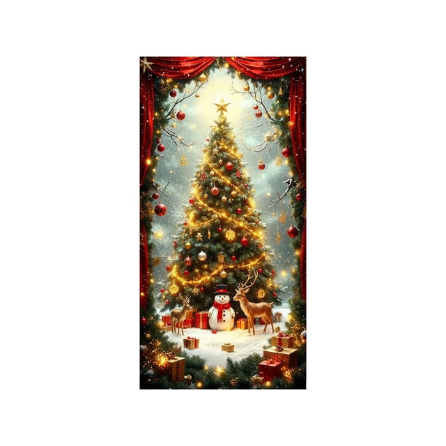 Cache-porte de Noël, Rideau de Porte Père Noël, Bannière de Porte Festive des Fêtes, Décoration Murale et de Fête Réutilisable pour la Maison Intérieure et Extérieure^