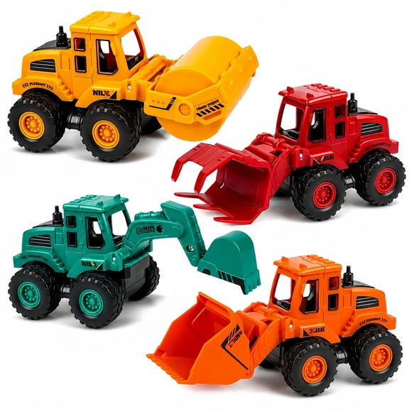 Bobby.Duck Construction Toys for Kids, 4 Pack Engineering Vehicle Toy Trucks Set with Excavator Loader Bulldozer, Educational Building Vehicles Gift for Boys Girls