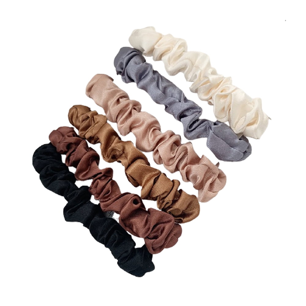 6 Pcs/1set Silk Hair Scrunchies Soft & Comfortable Small Silk Scrunchie Skinny Hair Ties Bows Ropes Elastics Ponytail Holders for Women Girls Hair Accessories（white,Blue,Black,Pink,Coffee,wine red)