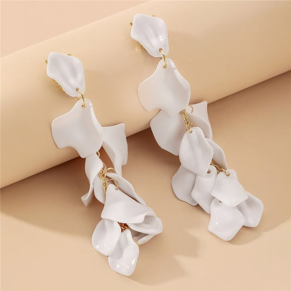Namzi Long Acrylic Rose Petal Earrings Dangle Exaggerated Flower Earrings Drop Floral Tassel Earrings-White